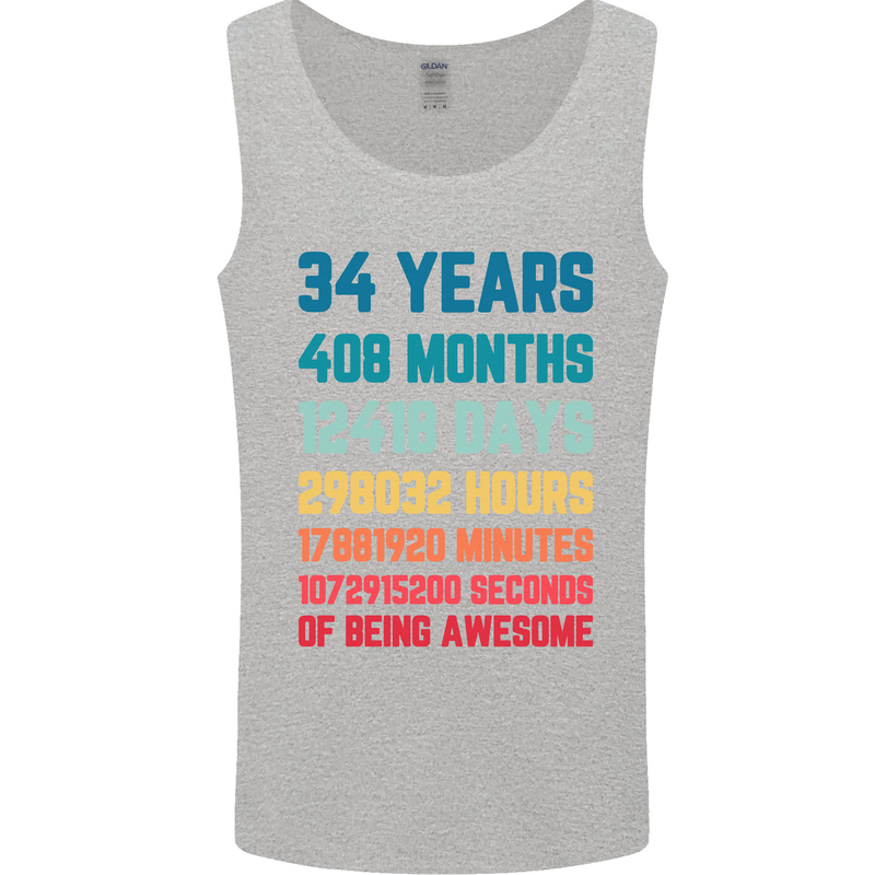 34th Birthday 34 Year Old Mens Vest Tank Top Sports Grey