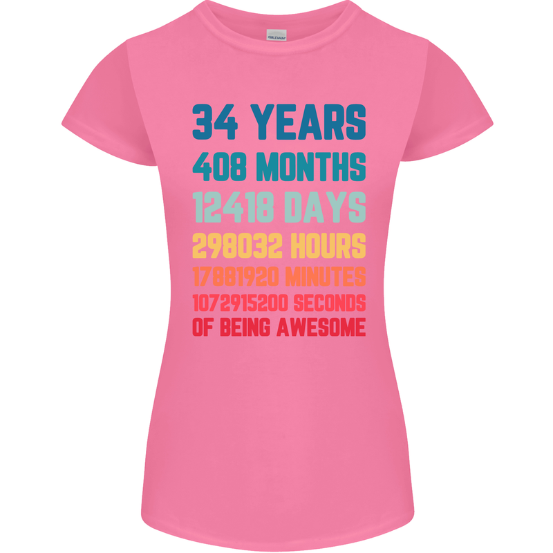 34th Birthday 34 Year Old Womens Petite Cut T-Shirt Azalea