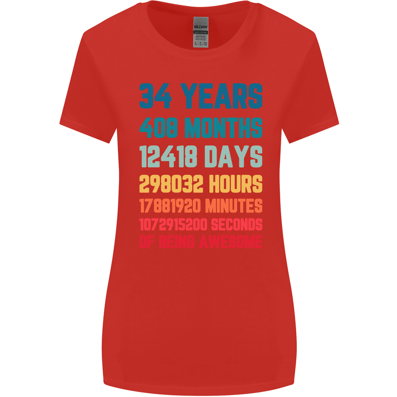 34th Birthday 34 Year Old Womens Wider Cut T-Shirt Red