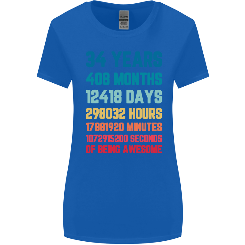 34th Birthday 34 Year Old Womens Wider Cut T-Shirt Royal Blue