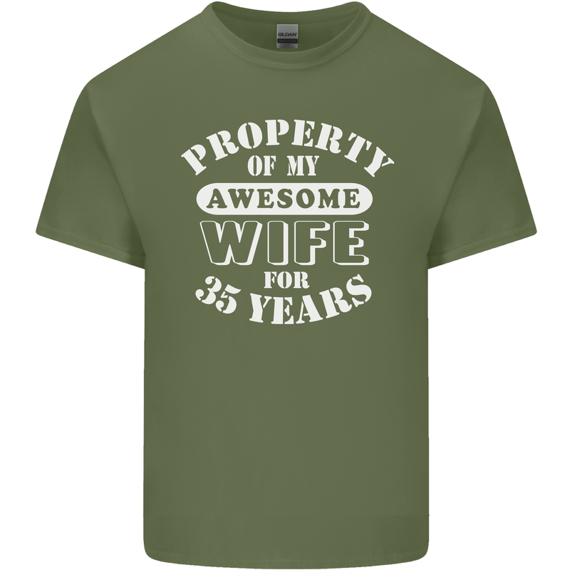 35 Year Wedding Anniversary 35th Funny Wife Mens Cotton T-Shirt Tee Top Military Green