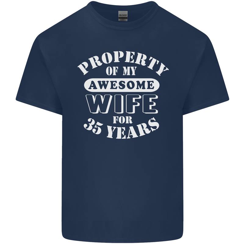 35 Year Wedding Anniversary 35th Funny Wife Mens Cotton T-Shirt Tee Top Navy Blue