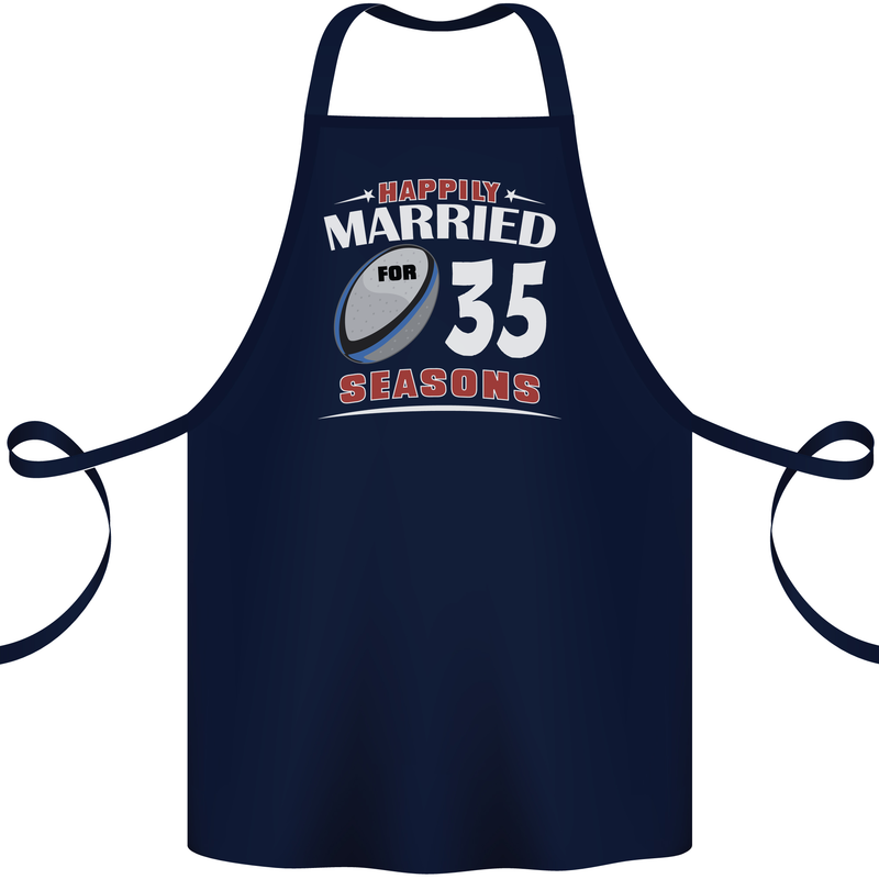 35 Year Wedding Anniversary 35th Rugby Cotton Apron 100% Organic Navy Blue