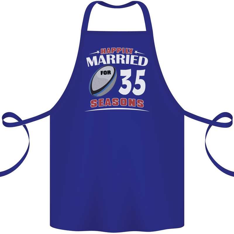 35 Year Wedding Anniversary 35th Rugby Cotton Apron 100% Organic Royal Blue