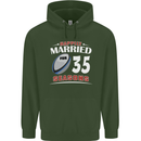 35 Year Wedding Anniversary 35th Rugby Mens 80% Cotton Hoodie Forest Green