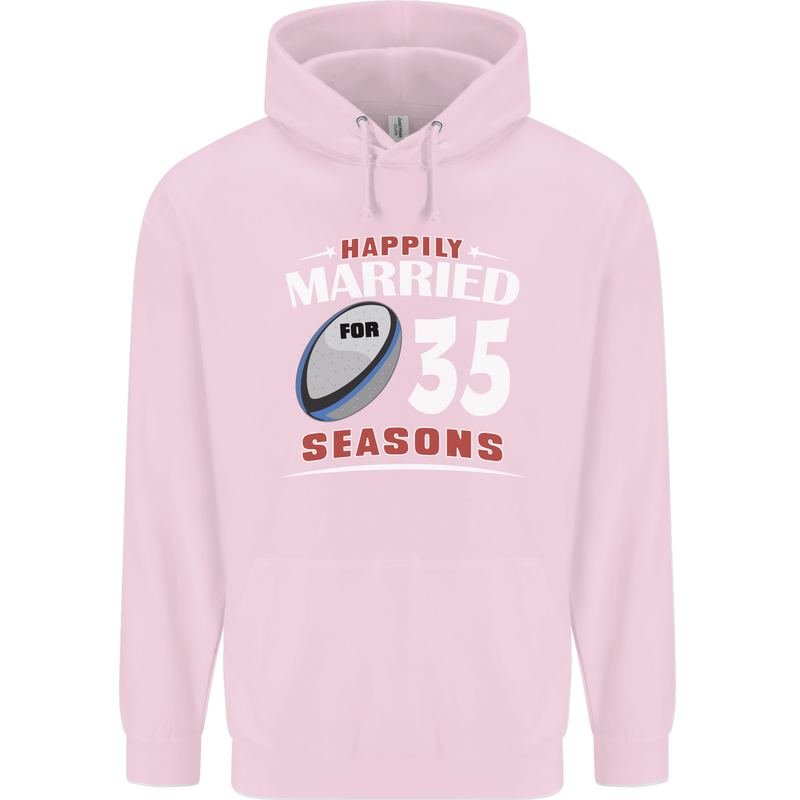 35 Year Wedding Anniversary 35th Rugby Mens 80% Cotton Hoodie Light Pink