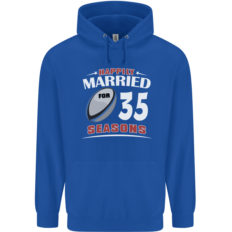 35 Year Wedding Anniversary 35th Rugby Mens 80% Cotton Hoodie Royal Blue