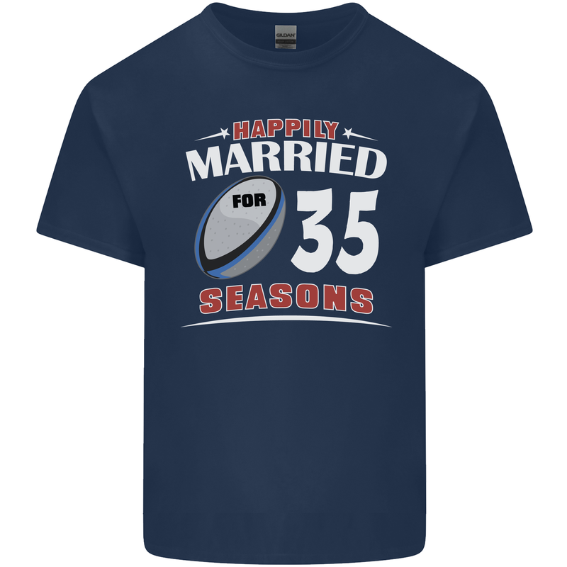 35 Year Wedding Anniversary 35th Rugby Mens Cotton T-Shirt Tee Top Navy Blue