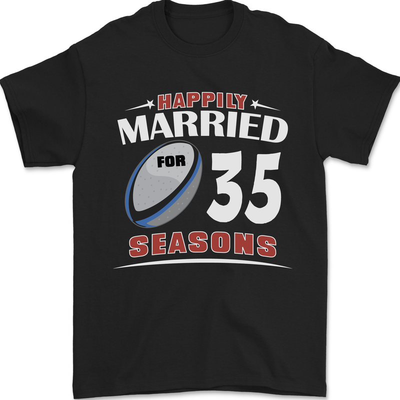 35 Year Wedding Anniversary 35th Rugby Mens T-Shirt 100% Cotton Black