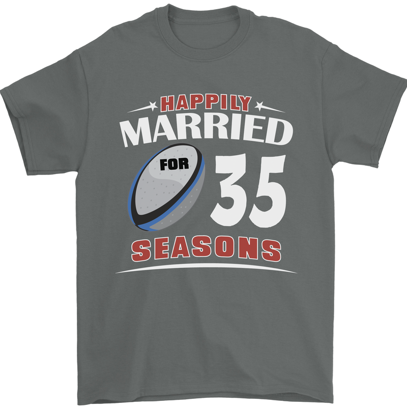 35 Year Wedding Anniversary 35th Rugby Mens T-Shirt 100% Cotton Charcoal