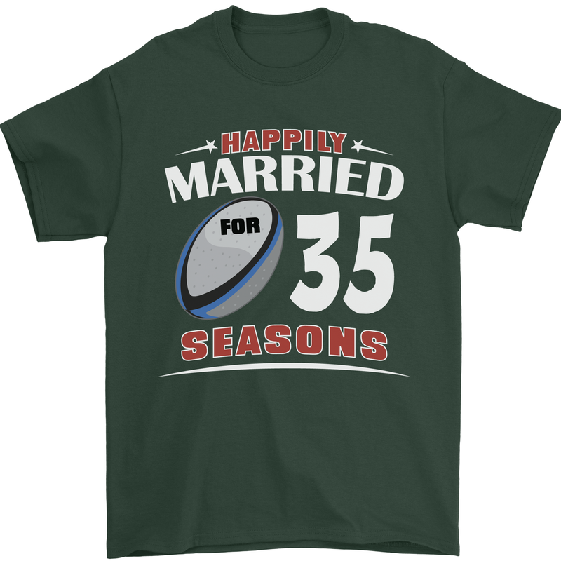 35 Year Wedding Anniversary 35th Rugby Mens T-Shirt 100% Cotton Forest Green