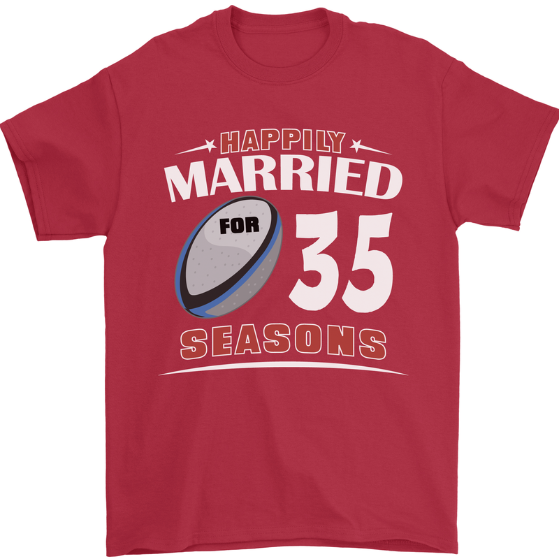 35 Year Wedding Anniversary 35th Rugby Mens T-Shirt 100% Cotton Red