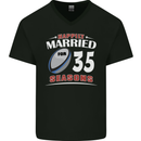 35 Year Wedding Anniversary 35th Rugby Mens V-Neck Cotton T-Shirt Black