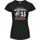 35 Year Wedding Anniversary 35th Rugby Womens Petite Cut T-Shirt Black