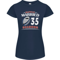 35 Year Wedding Anniversary 35th Rugby Womens Petite Cut T-Shirt Navy Blue