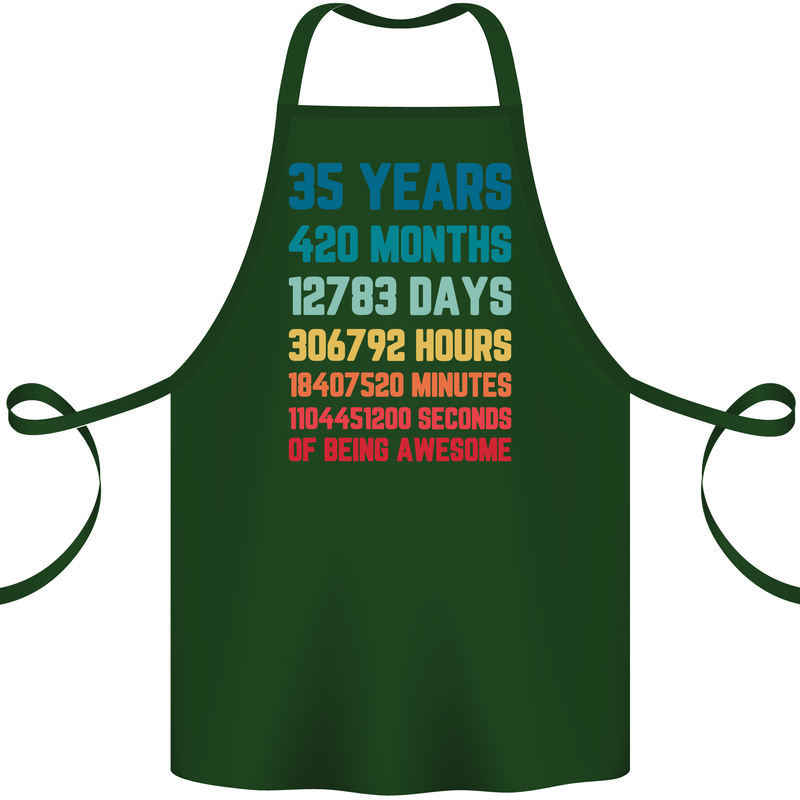 35th Birthday 35 Year Old Cotton Apron 100% Organic Forest Green