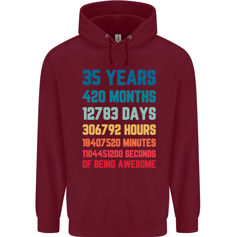 35th Birthday 35 Year Old Mens 80% Cotton Hoodie Maroon