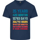 35th Birthday 35 Year Old Mens V-Neck Cotton T-Shirt Navy Blue