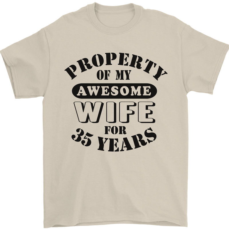 35th Wedding Anniversary 35 Year Funny Wife Mens T-Shirt 100% Cotton Sand