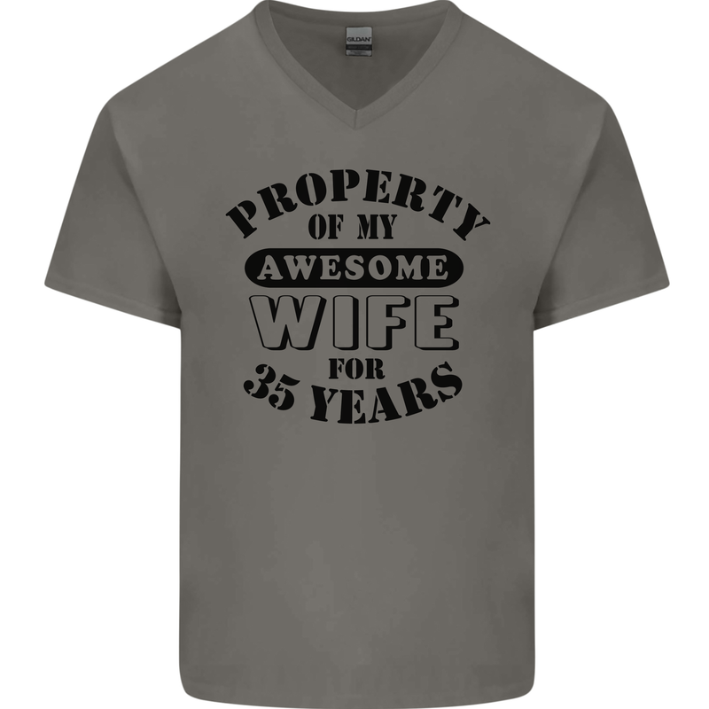 35th Wedding Anniversary 35 Year Funny Wife Mens V-Neck Cotton T-Shirt Charcoal