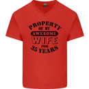 35th Wedding Anniversary 35 Year Funny Wife Mens V-Neck Cotton T-Shirt Red