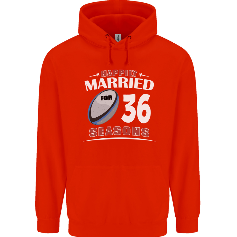 36 Year Wedding Anniversary 36th Rugby Mens 80% Cotton Hoodie Bright Red