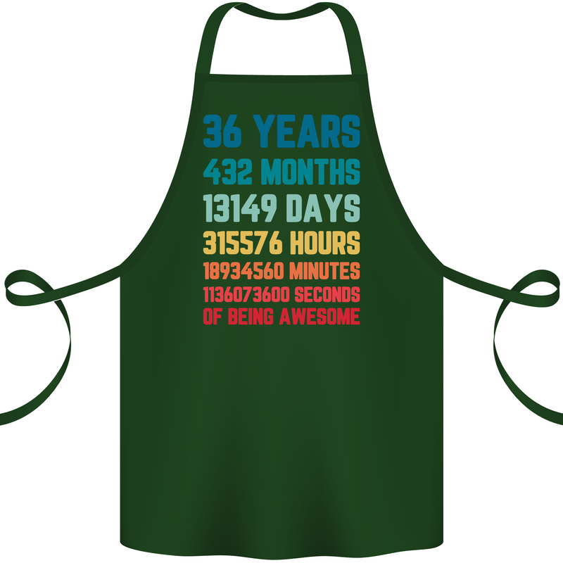 36th Birthday 36 Year Old Cotton Apron 100% Organic Forest Green