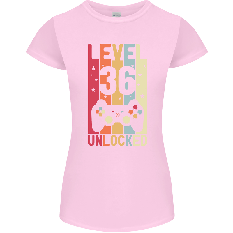 36th Birthday 36 Year Old Level Up Gamming Womens Petite Cut T-Shirt Light Pink