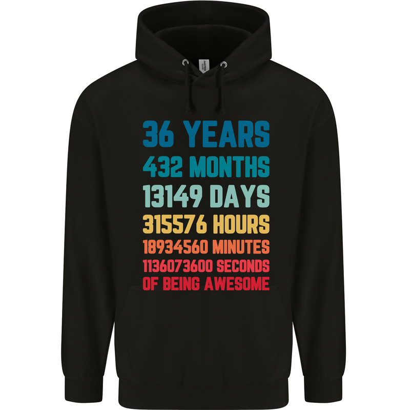 36th Birthday 36 Year Old Mens 80% Cotton Hoodie Black