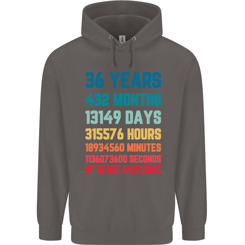 36th Birthday 36 Year Old Mens 80% Cotton Hoodie Charcoal