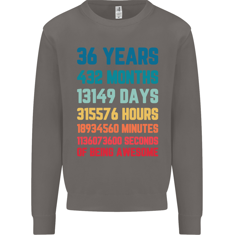 36th Birthday 36 Year Old Mens Sweatshirt Jumper Charcoal