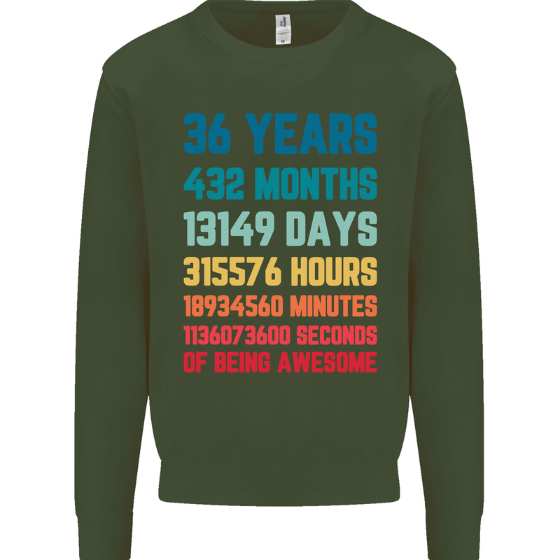 36th Birthday 36 Year Old Mens Sweatshirt Jumper Forest Green
