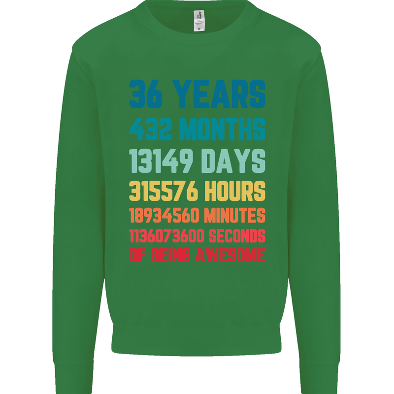 36th Birthday 36 Year Old Mens Sweatshirt Jumper Irish Green