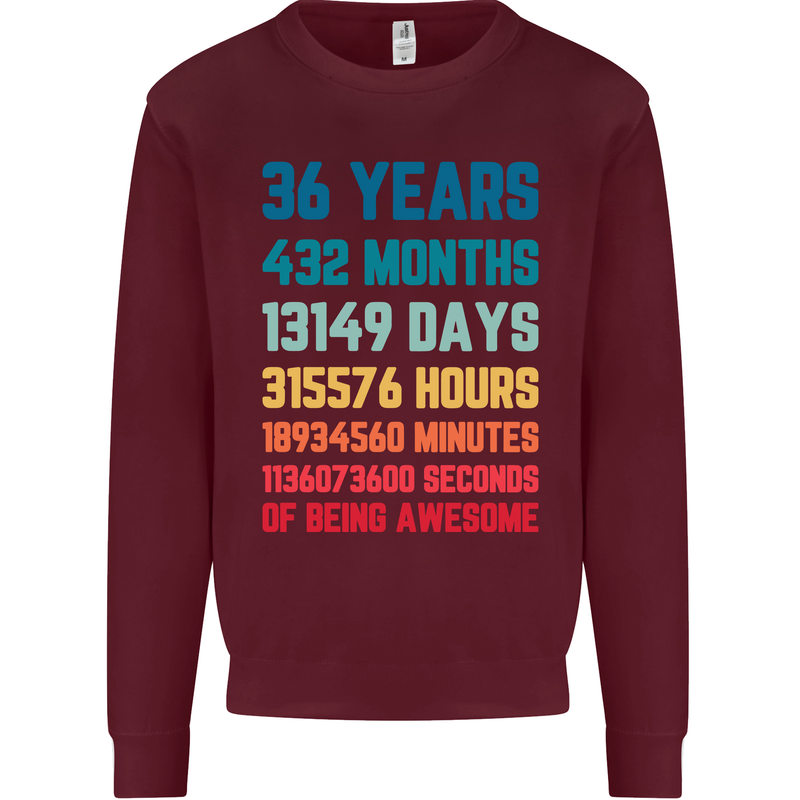 36th Birthday 36 Year Old Mens Sweatshirt Jumper Maroon