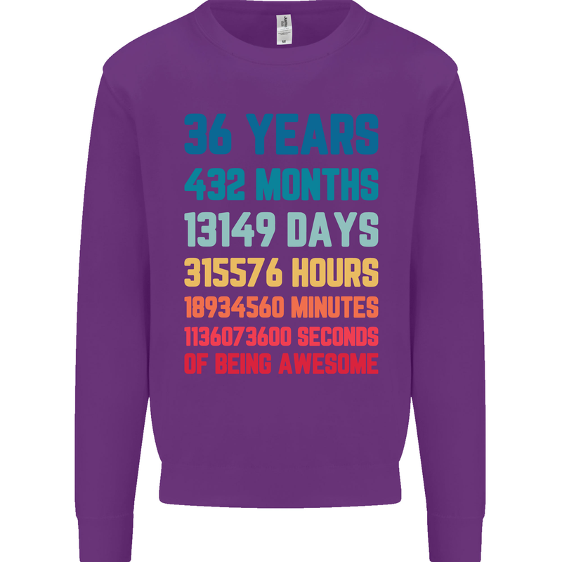 36th Birthday 36 Year Old Mens Sweatshirt Jumper Purple