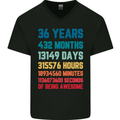 36th Birthday 36 Year Old Mens V-Neck Cotton T-Shirt Black