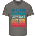 36th Birthday 36 Year Old Mens V-Neck Cotton T-Shirt Charcoal