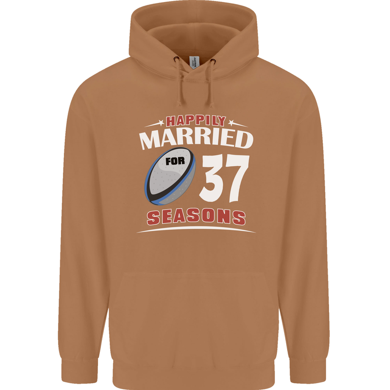 37 Year Wedding Anniversary 37th Rugby Mens 80% Cotton Hoodie Caramel Latte