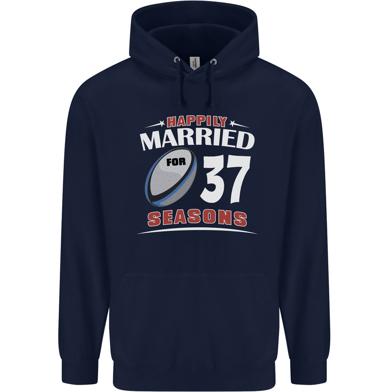 37 Year Wedding Anniversary 37th Rugby Mens 80% Cotton Hoodie Navy Blue