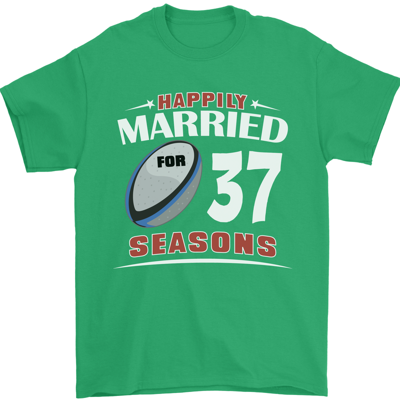 37 Year Wedding Anniversary 37th Rugby Mens T-Shirt 100% Cotton Irish Green