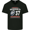 37 Year Wedding Anniversary 37th Rugby Mens V-Neck Cotton T-Shirt Black