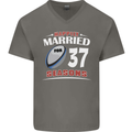 37 Year Wedding Anniversary 37th Rugby Mens V-Neck Cotton T-Shirt Charcoal