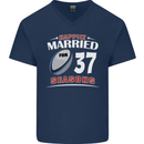 37 Year Wedding Anniversary 37th Rugby Mens V-Neck Cotton T-Shirt Navy Blue