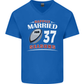 37 Year Wedding Anniversary 37th Rugby Mens V-Neck Cotton T-Shirt Royal Blue