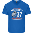 37 Year Wedding Anniversary 37th Rugby Mens V-Neck Cotton T-Shirt Royal Blue
