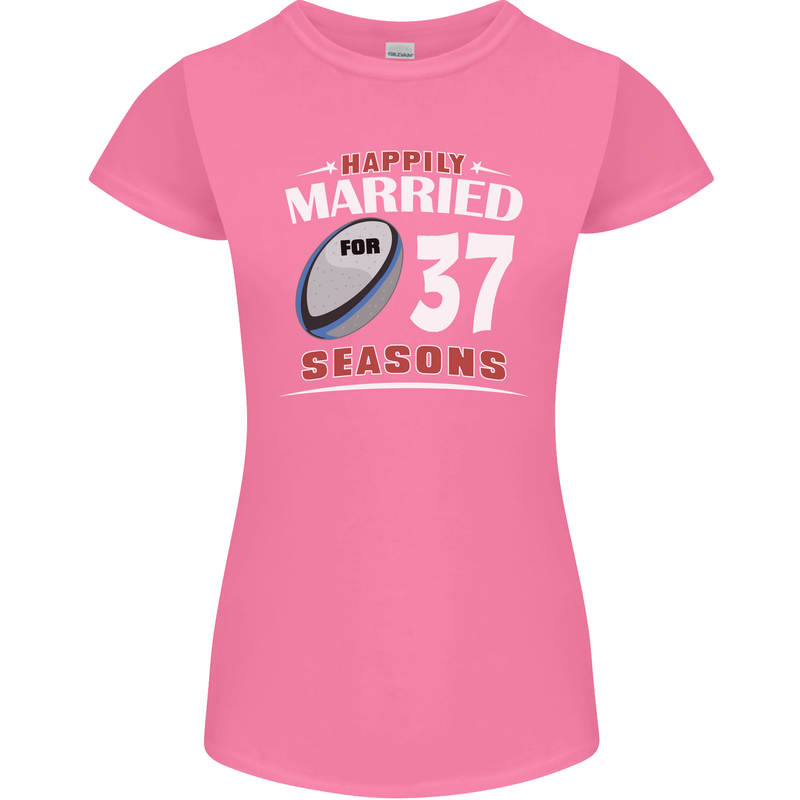 37 Year Wedding Anniversary 37th Rugby Womens Petite Cut T-Shirt Azalea