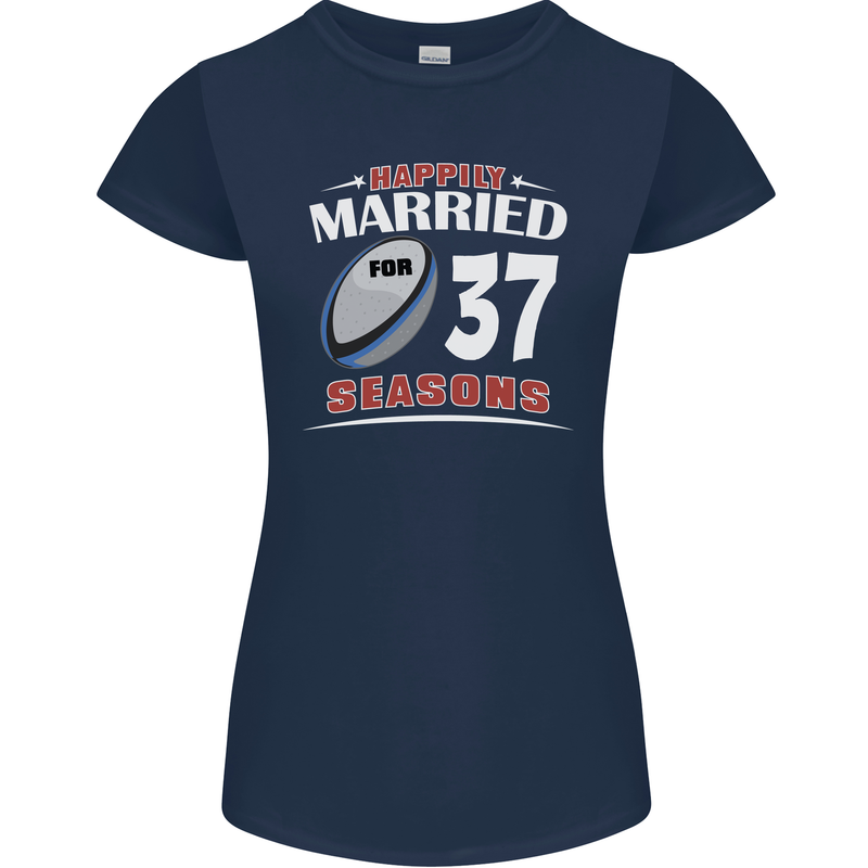 37 Year Wedding Anniversary 37th Rugby Womens Petite Cut T-Shirt Navy Blue