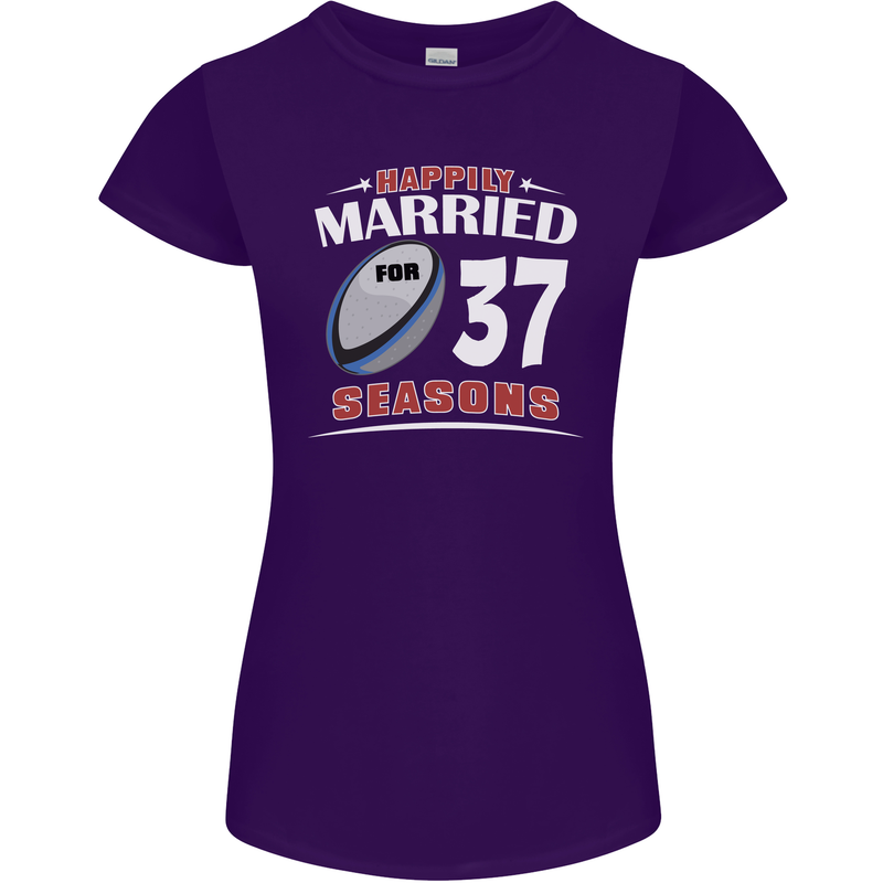 37 Year Wedding Anniversary 37th Rugby Womens Petite Cut T-Shirt Purple