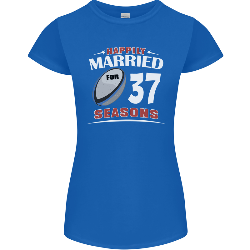 37 Year Wedding Anniversary 37th Rugby Womens Petite Cut T-Shirt Royal Blue