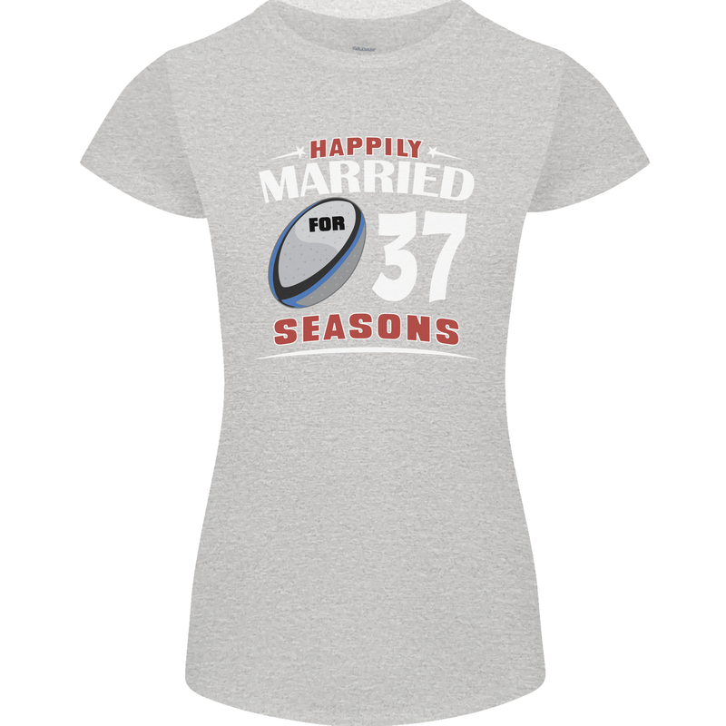 37 Year Wedding Anniversary 37th Rugby Womens Petite Cut T-Shirt Sports Grey